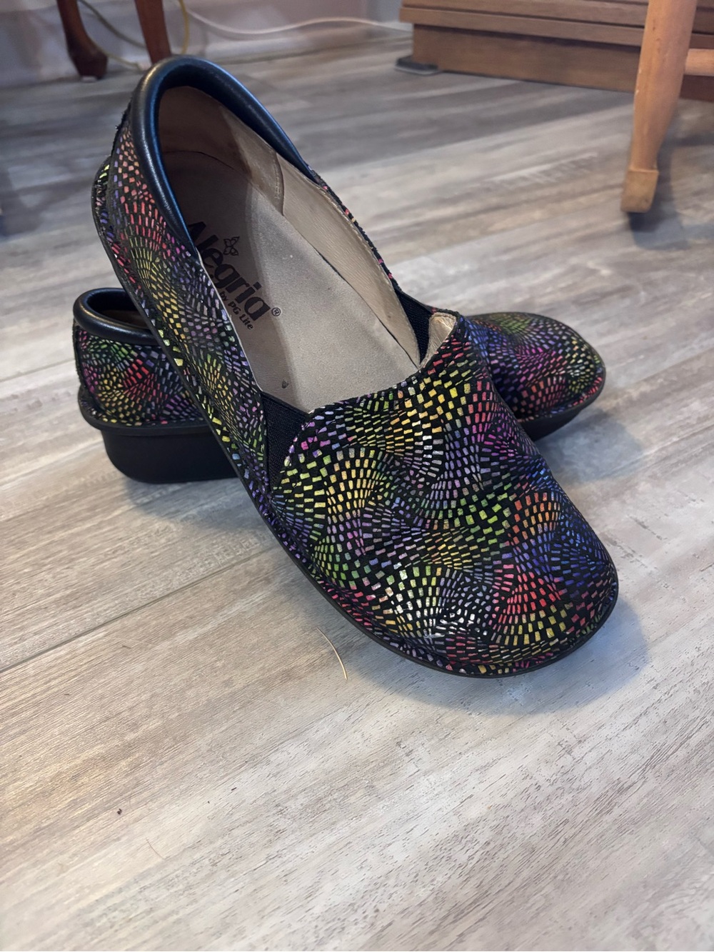 Alegria Women's Black Multicolor Patterned Slip-On Loafers